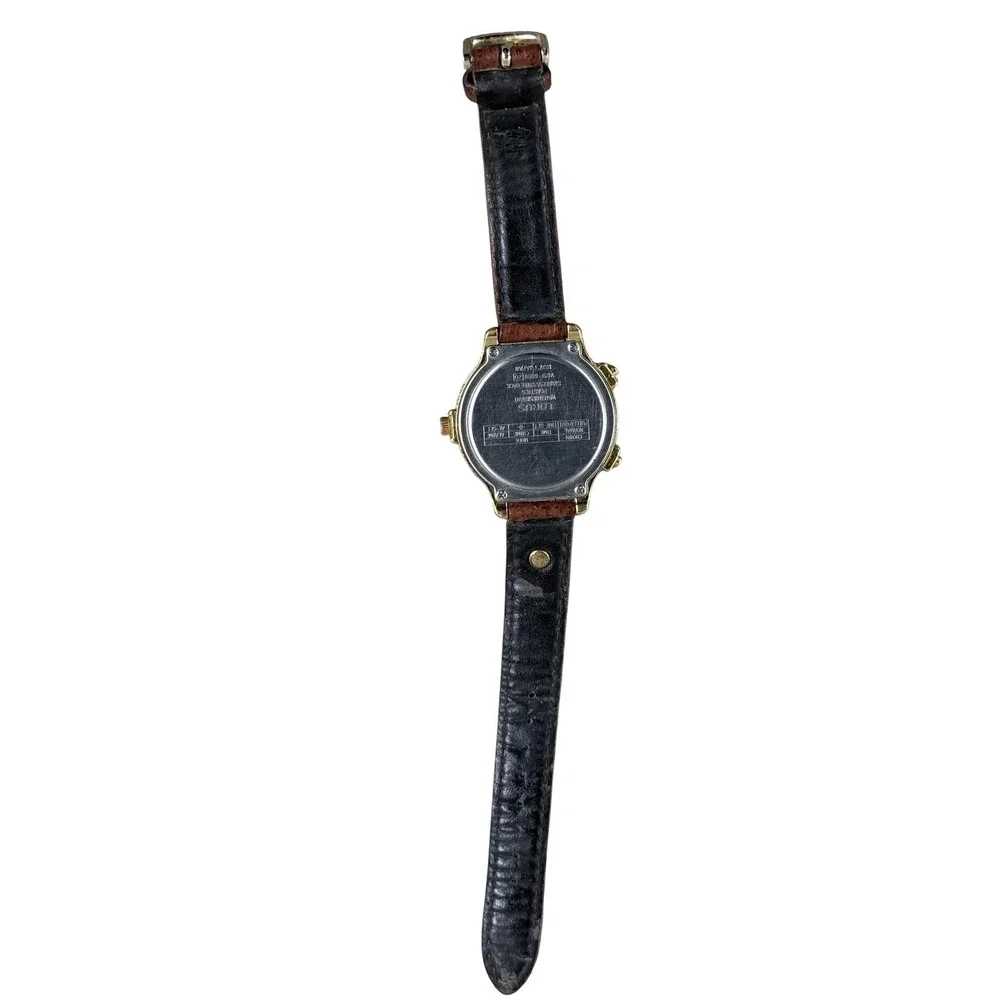 Vintage Lorus Mickey Mouse Alarm Chime Mens Watch Brown Leather Quartz V691-6000